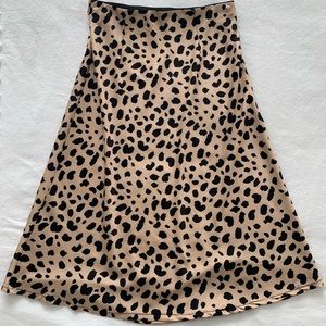Midi Length Satin Leopard Print Skirt